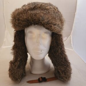 MAD BOMBER - Genuine Natural Saddle Rabbit Fur Trapper Hat Tan Size Large L EUC